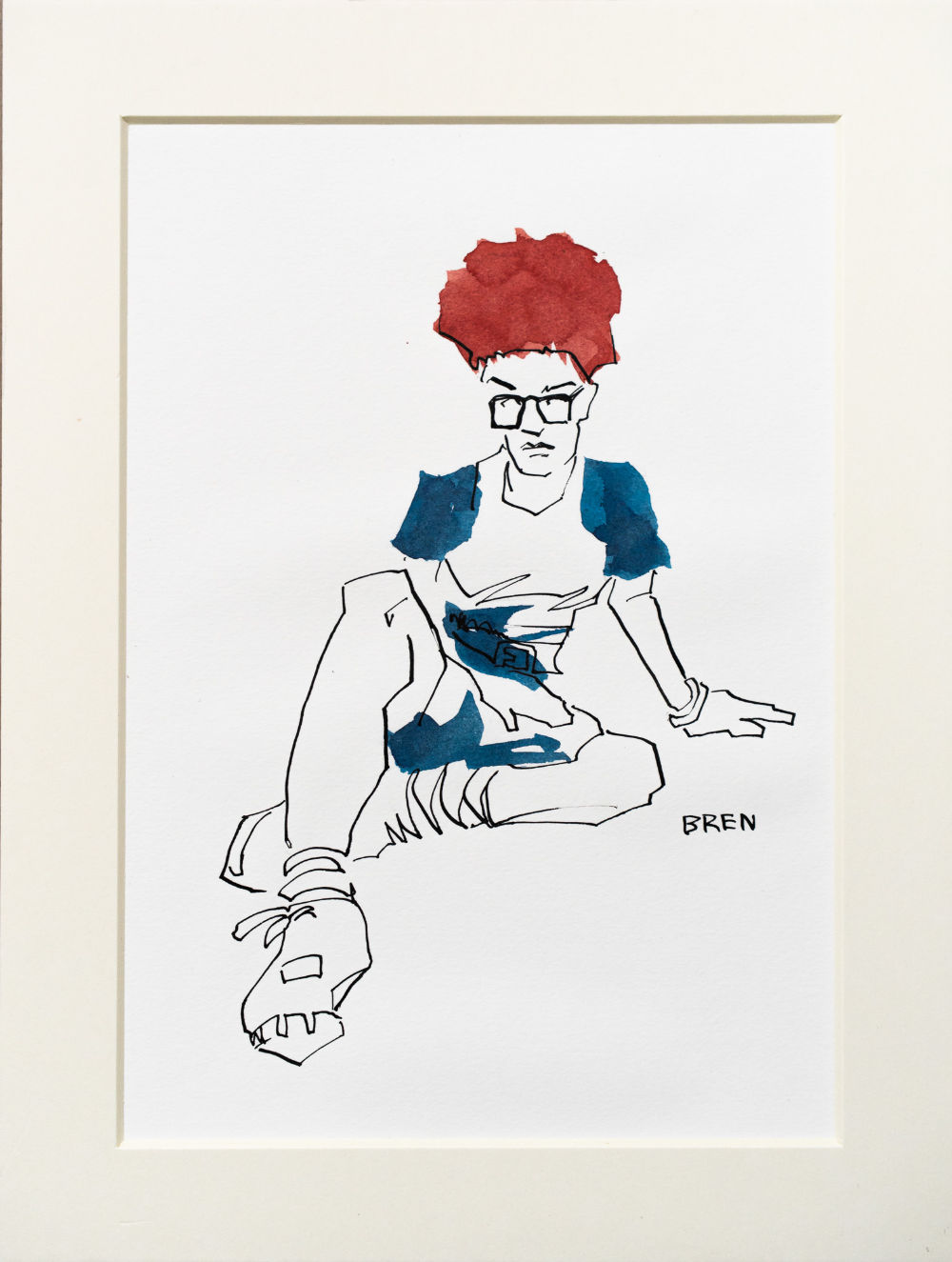 Oriana - framed ink drawing of a seated woman 