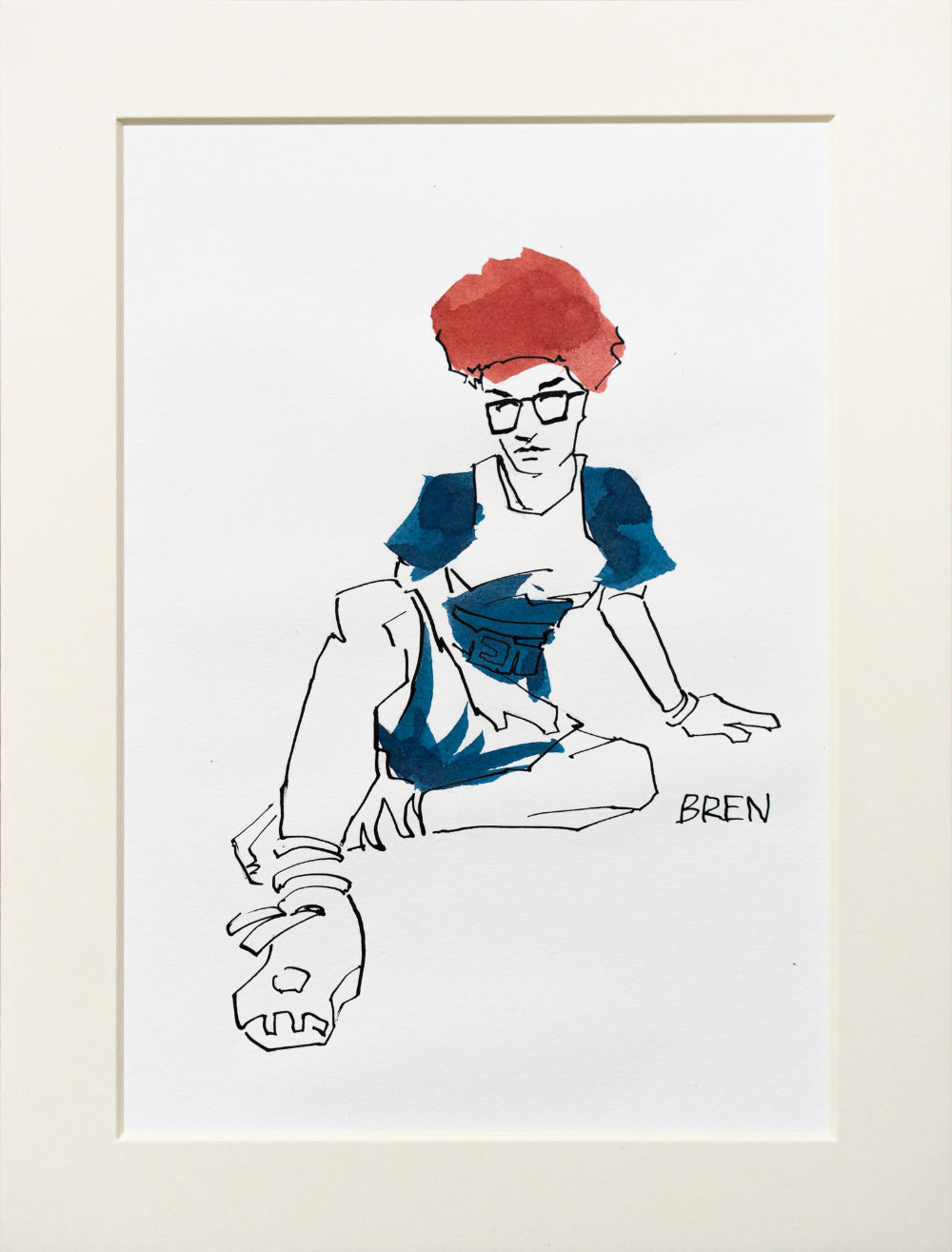 Oriana - framed ink drawing of a seated woman 