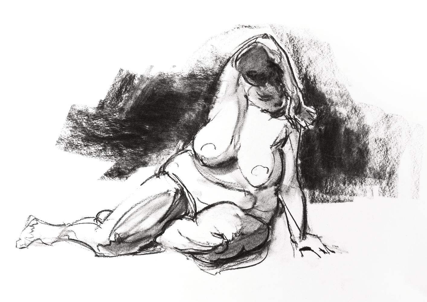 charcoal drawing of a reclining woman